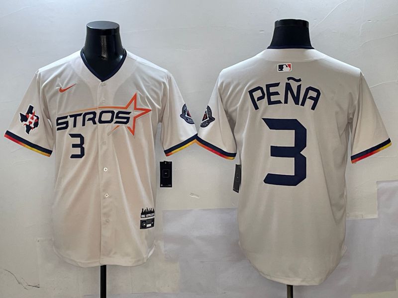 Men Houston Astros #3 Pena Cream Three generations Joint Name 2025 Nike MLB Jersey style 4114->houston astros->MLB Jersey